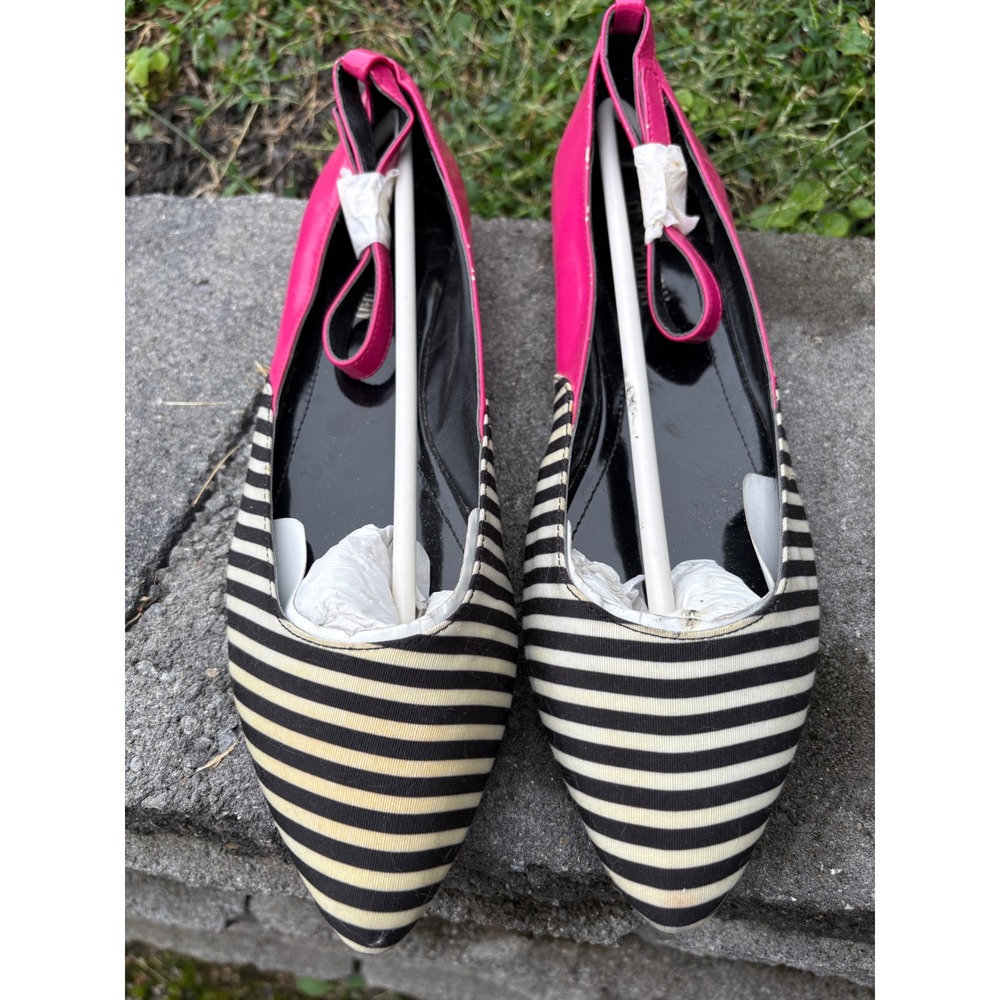 Cosmopolitan Womens Striped Pointed Toe Flats Hot Pink Patent dOrsay Shoes 10M